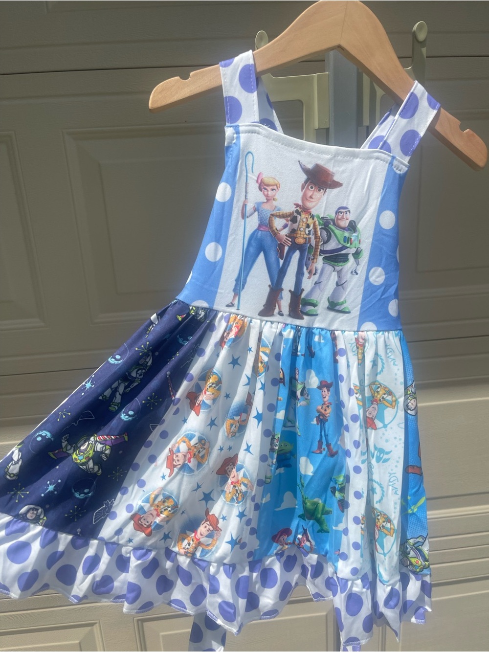 Toy Story New Girls' Blue Patchwork Sundress with Character Panel